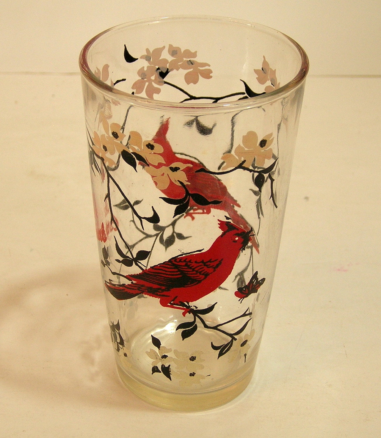 Vintage Drinking Glass Red Cardinal Design