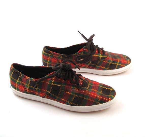 Plaid Keds Sneakers Vintage 1980s Black Red by purevintageclothing