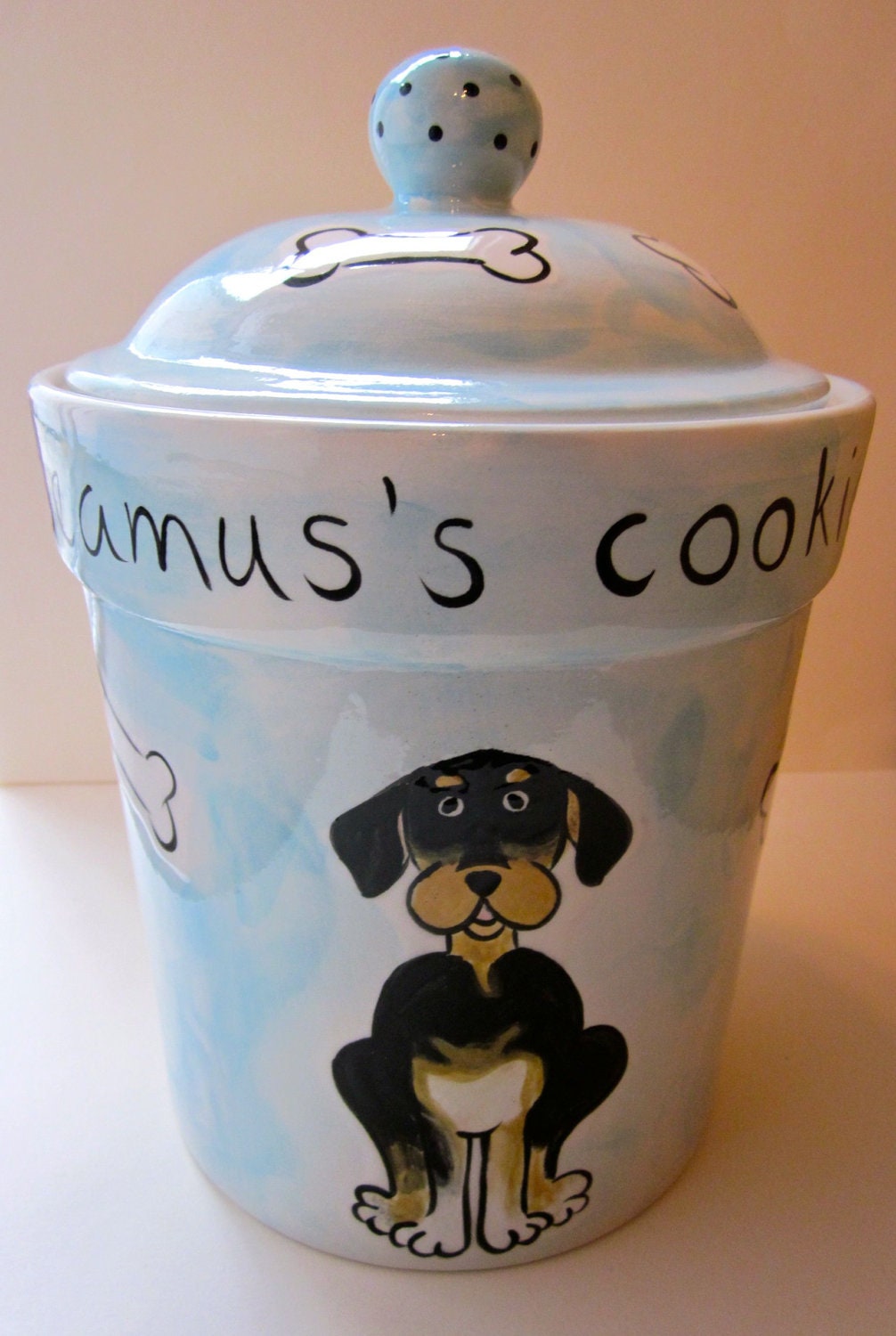 hand painted personalized ceramic dog treat jar