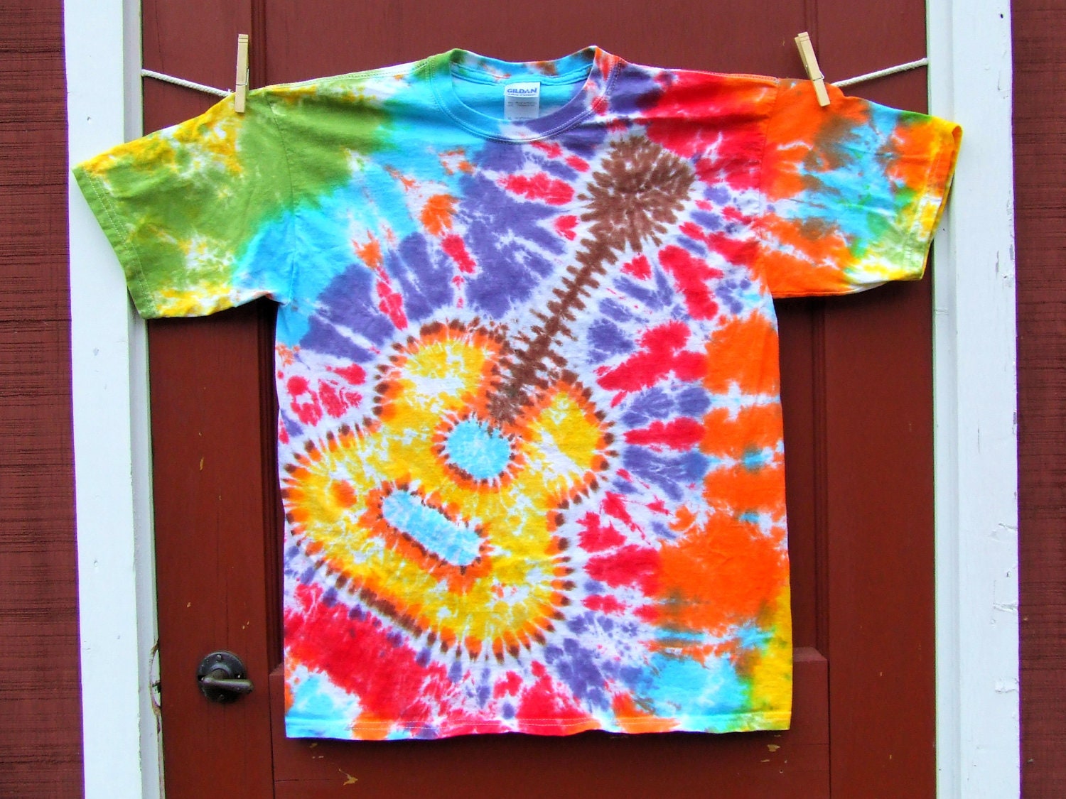 Guitar Tie Dye T-shirt Woodstock Rainbow Adult sizes S M