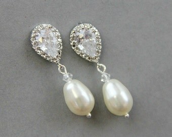 Bridal Earrings , Wedding Pearl Earrings , Bridal Crystal Earrings , Ivory Wedding Earrings, Pearl Drop Earrings , Bridesmaid Earrings