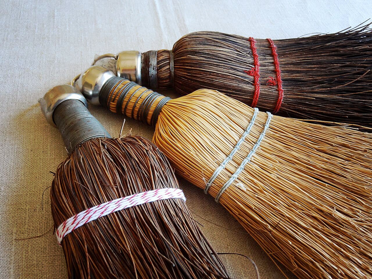 vintage straw hand broom or whisk brush set of 3