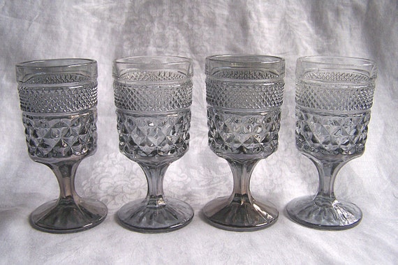 4 Vintage Smoke Gray Anchor Hocking Wexford Wine by EndlessC