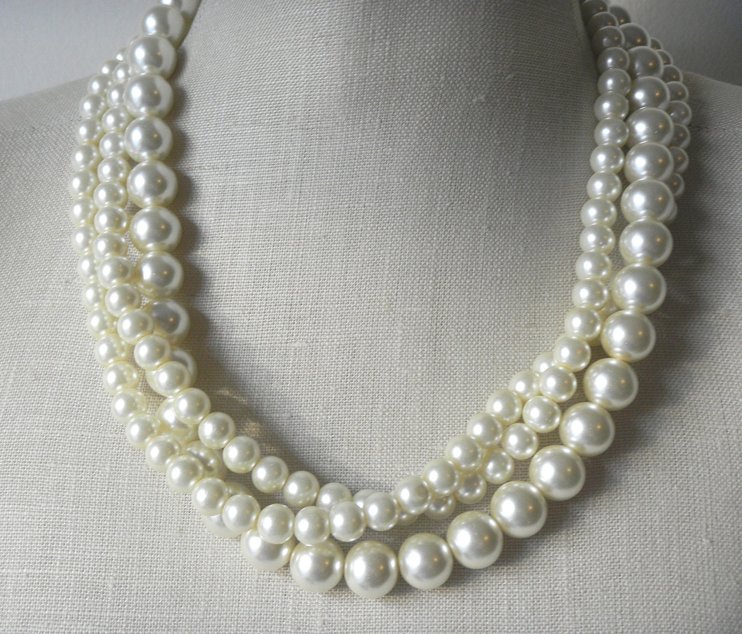 Handmade Triple Strand Twisted Pearl Necklace By Fiorellajewelry 6729