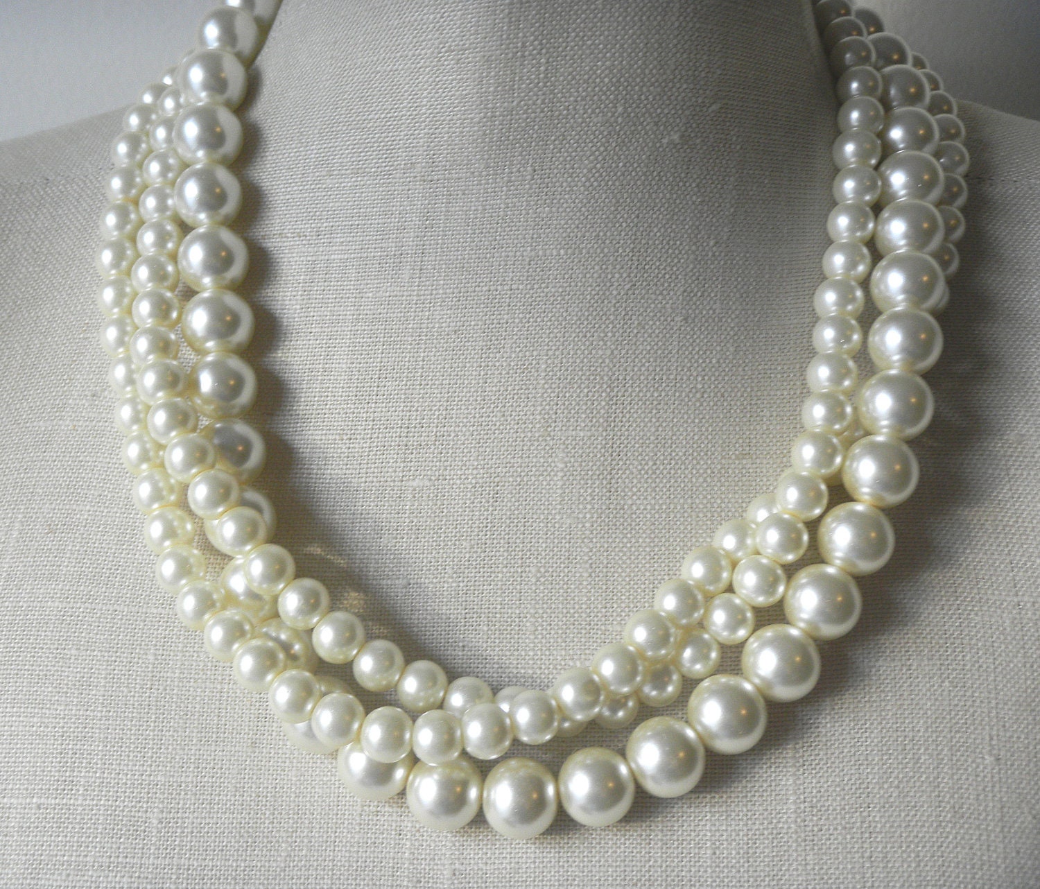 Handmade Triple Strand Twisted Pearl Necklace by FiorellaJewelry