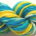 Thick and Thin Yarn, Blue Skies Ahead, 50 yds bulky handspun yarn, blue yellow yarn, hand dyed merino wool, Waldorf doll hair