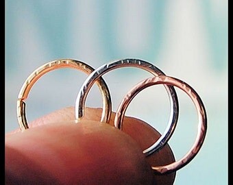 Rose Gold Nose Ring /14 Karat Solid Textured Style Gold Nose Ring / Dainty Nose Ring / 24G / 22G / 20G / 18G - CUSTOMIZE