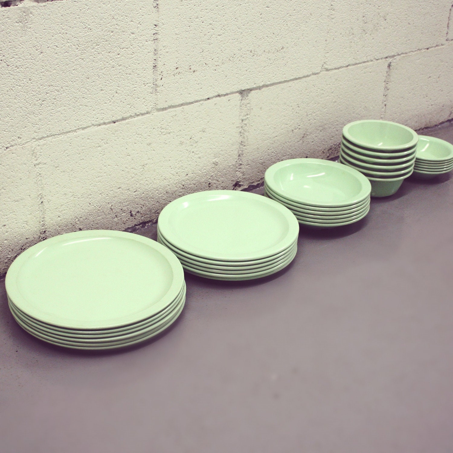 1960s Mint Green Melamine Dinnerware Set for 6