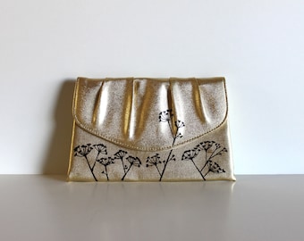 Fresh - VINTAGE gold CLUTCH with hand painted flowers