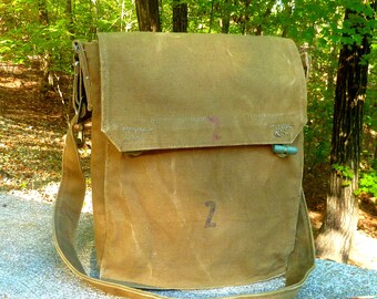 Stamped Vintage Czech Military Satchel...Canvas Messenger bag.. Ipad Perfect