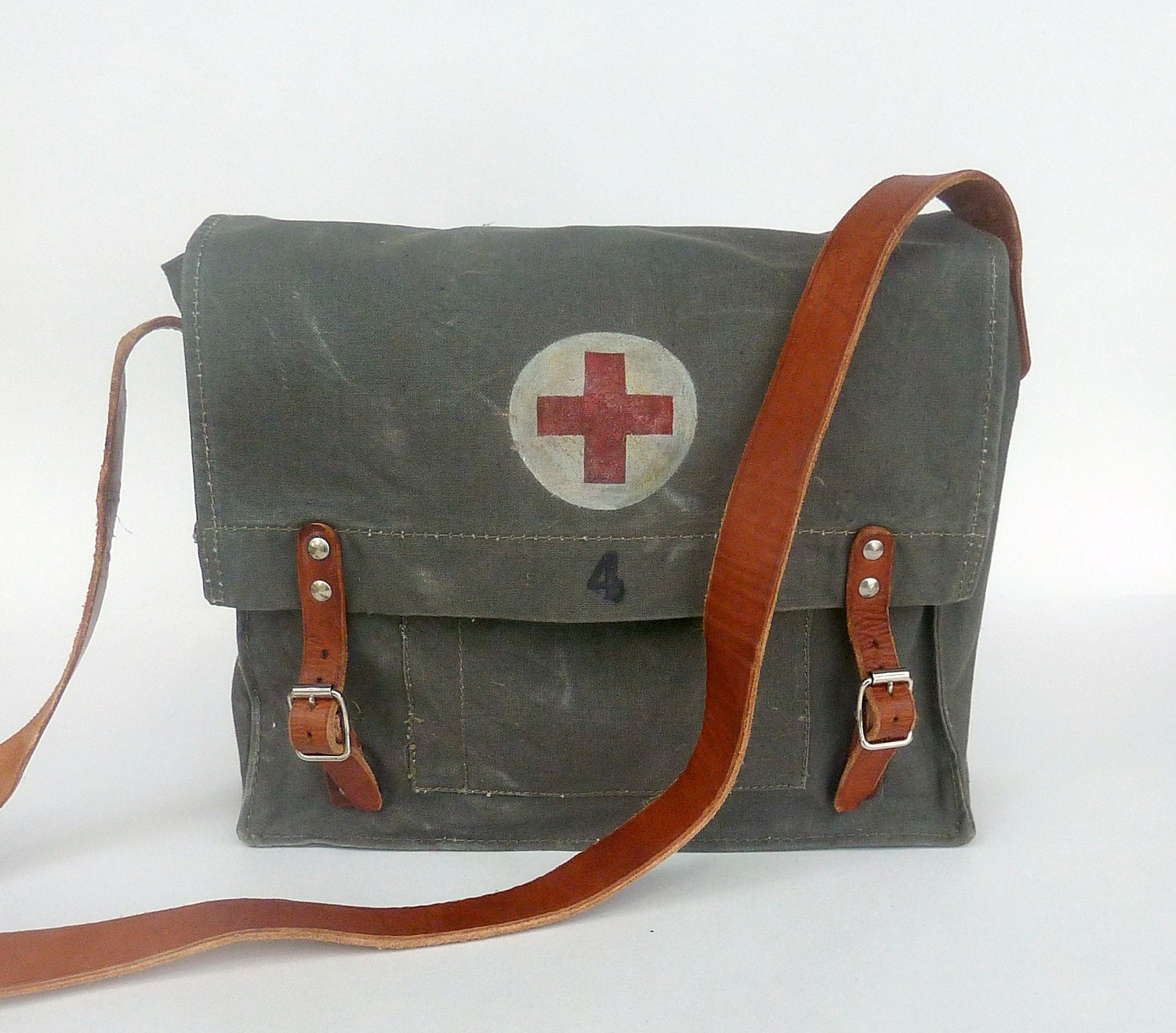 Vintage European Military Red Cross Bag Messenger Bag