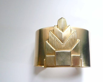Big gold cuff Art deco cuff Big bracelet Big cuff Large cuff Large bracelet cuff Chrysler Building Gatsby era Art deco bracelet Great Gatsby