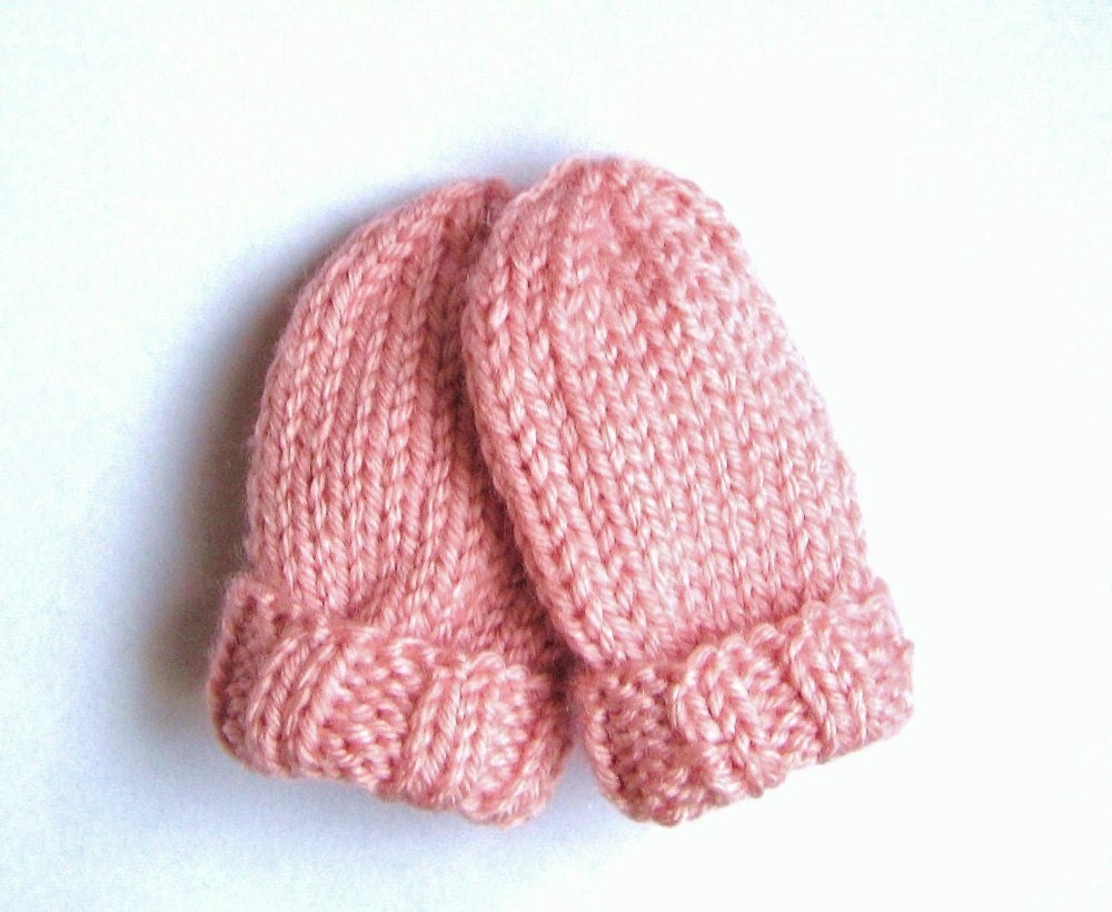 Hand Knitted Pink Baby Mittens Thumbless Mitts Infant 6 12