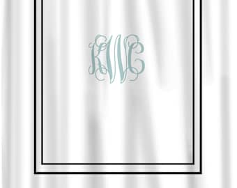Custom Shower Curtain -Simplicity in White or Bottom Band Solid with monogram in your colors - can do any color frame or monogram