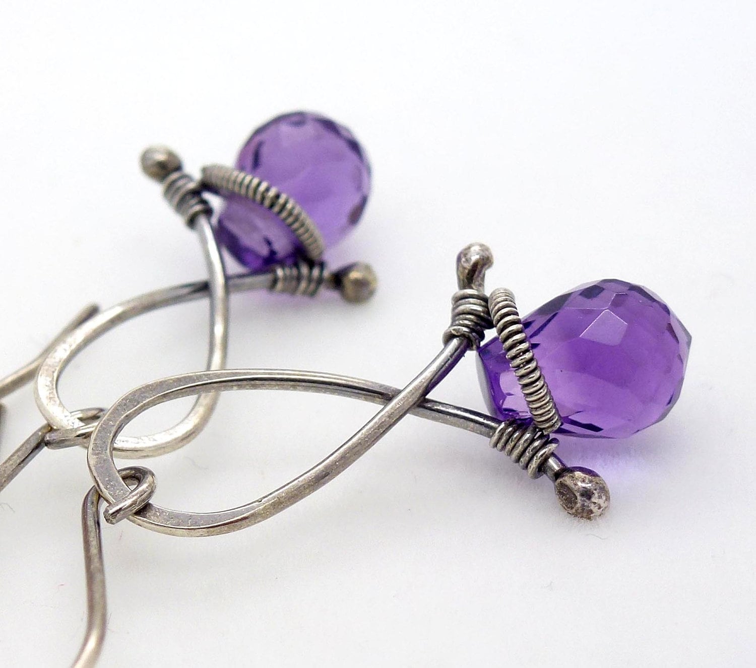 Purple amethyst earrings sterling silver original dark violet