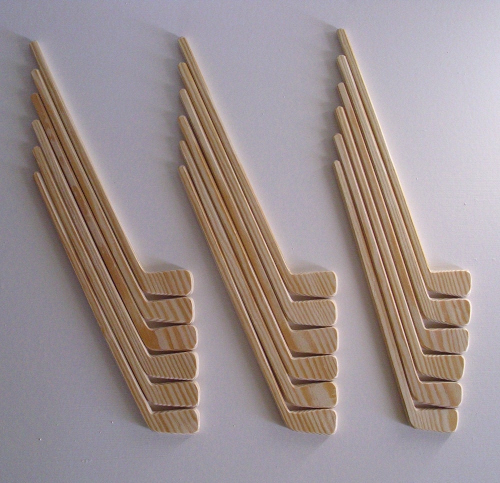Wooden Toy Set of 18 Natural Mini Hockey Player Sticks