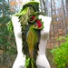 Patchwork boho pixie SCARF/ Wrap. Embellished with crochet detail, felted leaf and fringes.