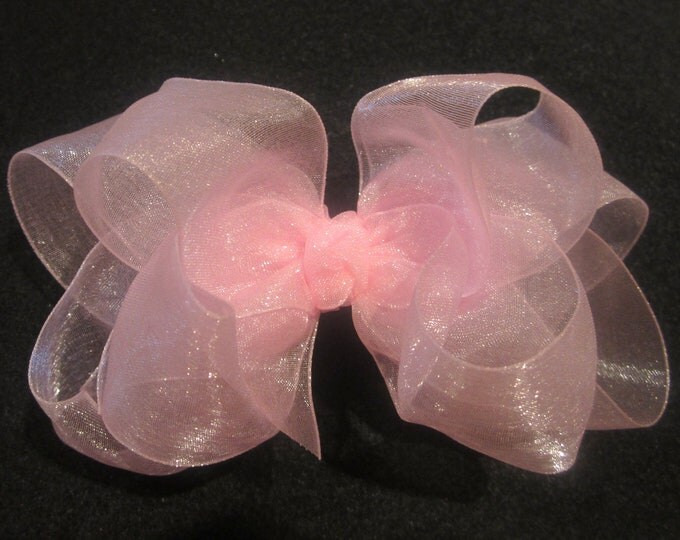 Organza Hair Bow, Baby Pink Bow, Pink Hairbows, Sheer Hair Bows, Wedding Bows, Shimmer Bows, Baby Hair Bows, Special Occasion Hair Bow