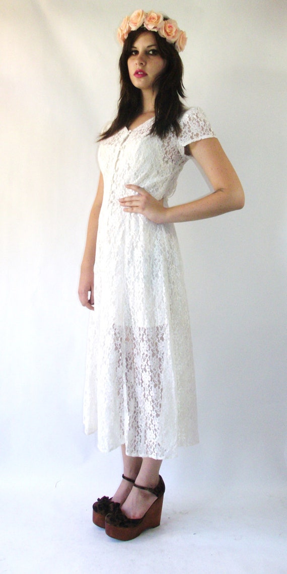 Vintage 90s White Lace Corset Maxi Dress