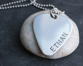 Items similar to Hand Stamped Personalized Guitar Pick Necklace on Etsy