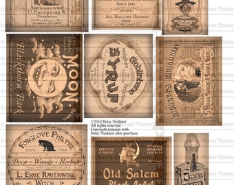 Potion Bottle Halloween Witch Labels Digital Download Printable Collage Sheet Tag Clip Art DIY Scrapbooking