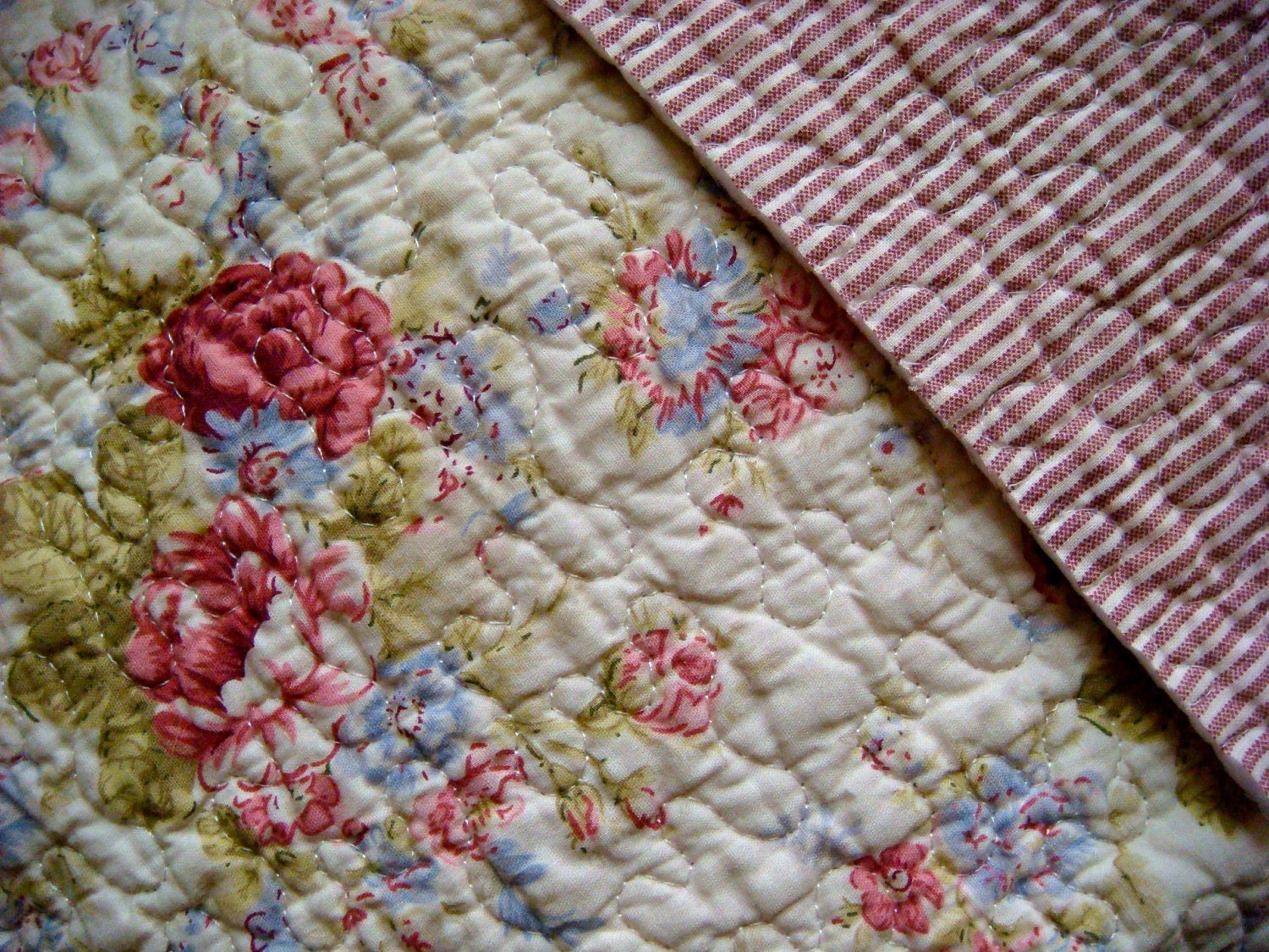 Pink Floral Prequilted Cotton DoubleSided Fabric