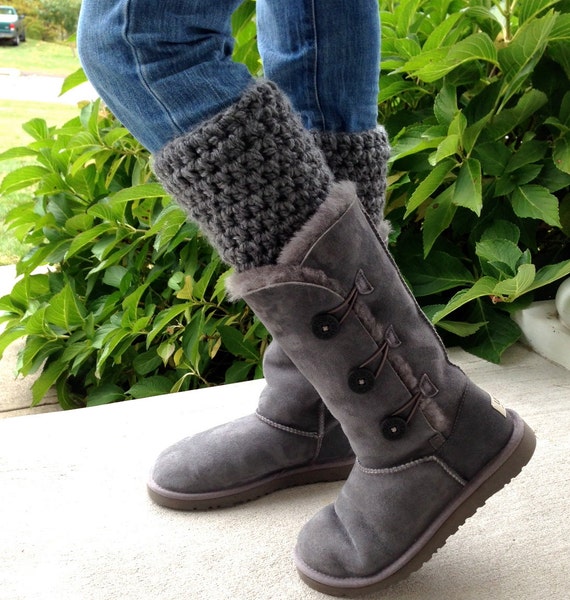 Crochet Leg Warmers Boot Cuffs for Uggs Charcoal Gray