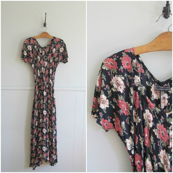 SALE 90s muted floral rayon maxi dress by GreatestFriend on Etsy