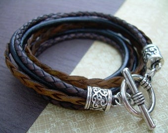 Womens Leather Bracelet, Leather Bracelet, Wrap Bracelet, Bracelet, Triple Wrap, Black, Brown, Womens Bracelet, Womens Gift,