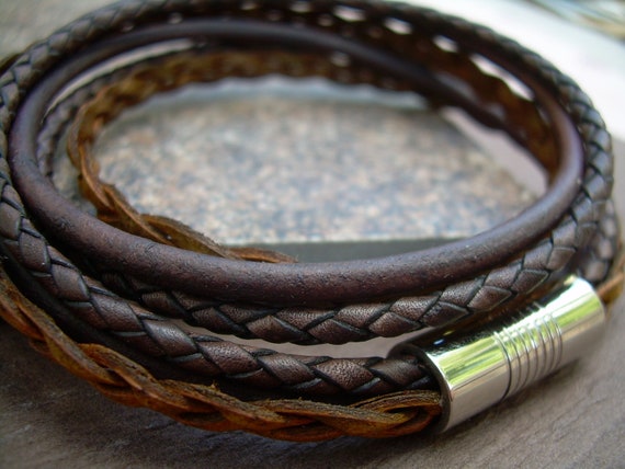 Mens Leather Bracelet Antique Brown and by UrbanSurvivalGearUSA