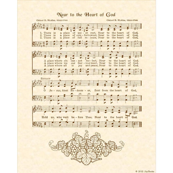 NEAR To The HEART Of GOD 8 x 10 Antique Hymn Art by VintageVerses