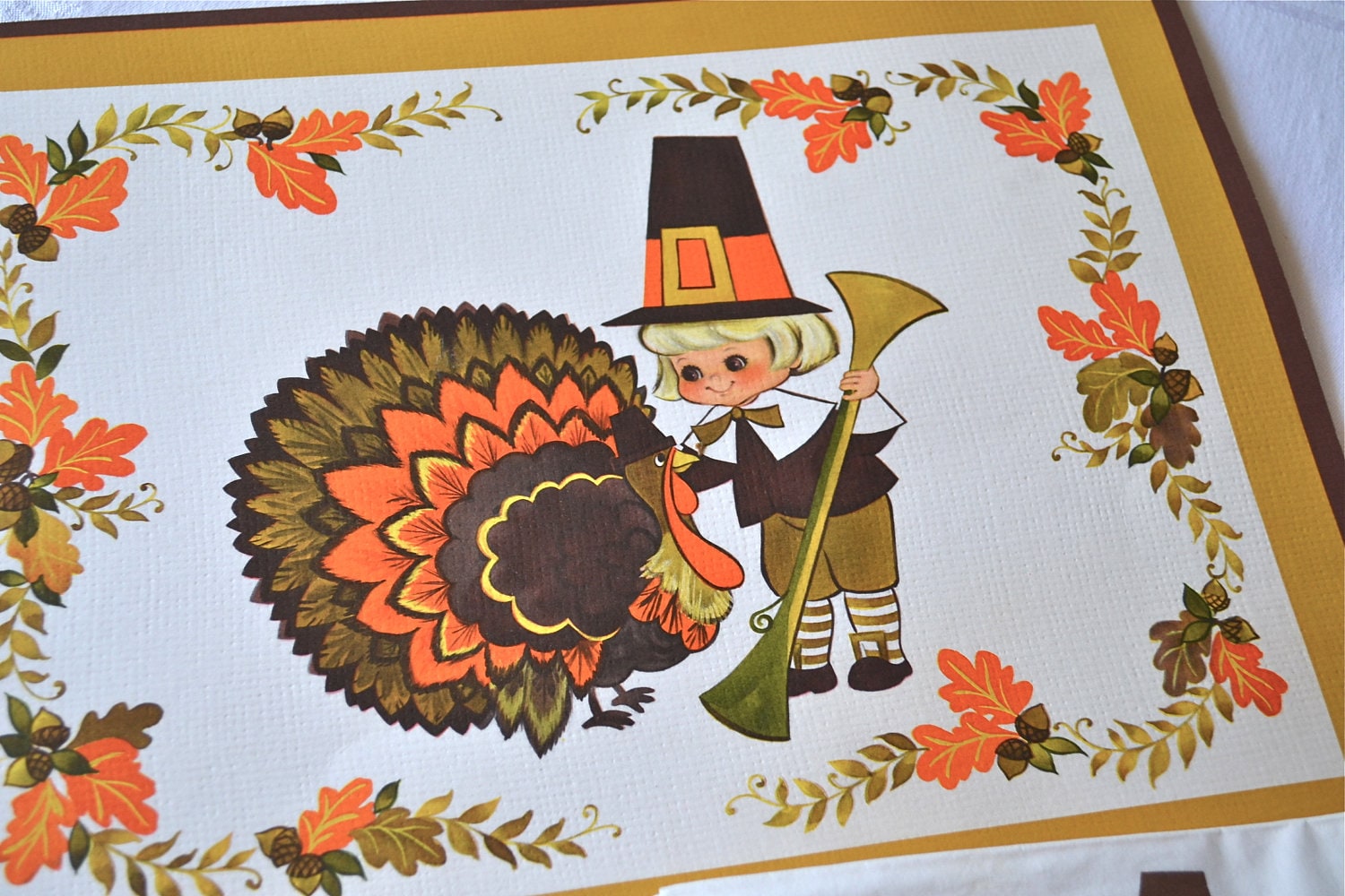 Vintage Hallmark Thanksgiving Pilgrim Paper Tablecloth