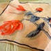 Vintage Red Rose & Blue Gray trim Handkerchief Hanky Retro 1950s Mid Century Mad Men Linen