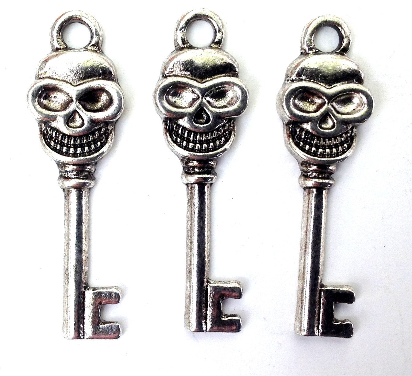 Key Charms Skull Keys 15 Pcs Keys Silver Key Charm by HempBeadery