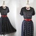 1940s Dress - Vintage 40s Navy Polka Dot Sheer Rayon Party Swing Dress S - Little Ms Dotty
