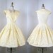 1950s Dress - Vintage 50s Cotton Yellow Sailor Full Skirt Day Party Sundress M - Buttercream