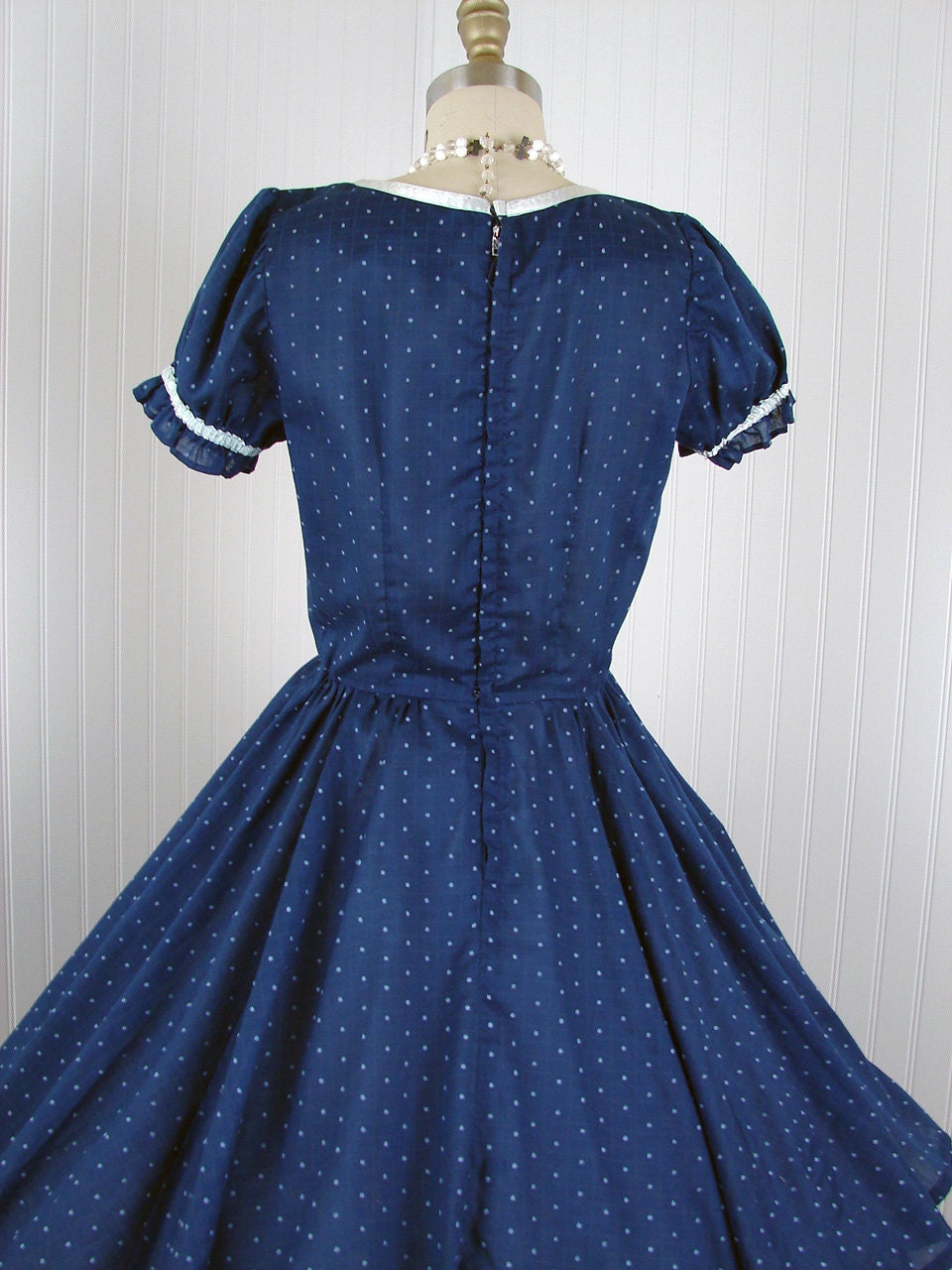 1960s Dress Vintage 60s Navy Blue Corset Lace Polka by jumblelaya