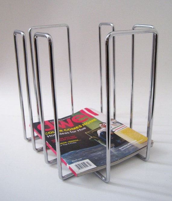 Vintage Modernist Metal Chrome Magazine Rack