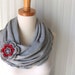 Heather Grey Infinity Scarf - Ruffled Cotton Jersey Circle Scarf with Flower Pin Brooch - Light Gray Cowl Fall and Winter Fashion