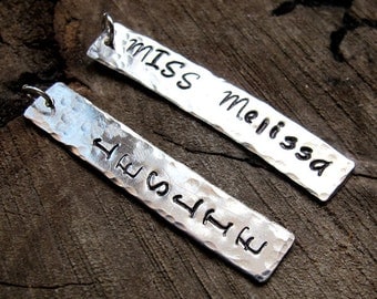 Name Rectangle Tag - Personalized Stainless Steel Pendant - Necklace Add On Charm - Hammered Flat Bar - Custom Engraved Bar / Engraved Tags