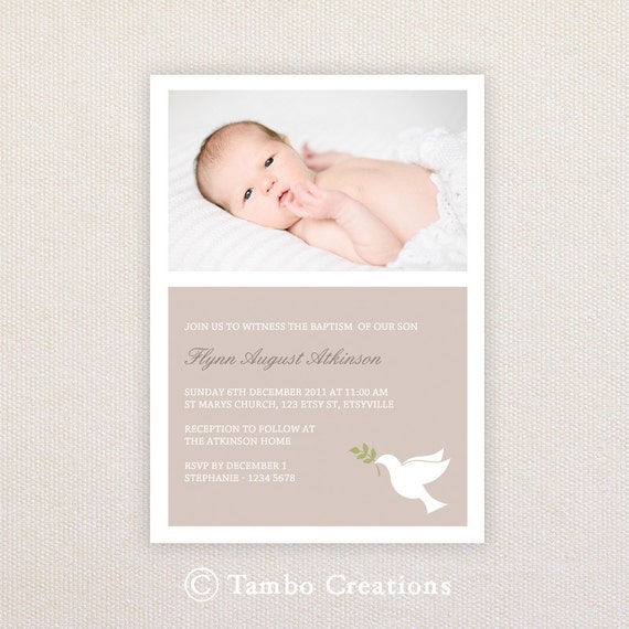 Photo Christening/baptism Invitations. Boy or Girl dove design. I Customize, You Print. Il_570xn