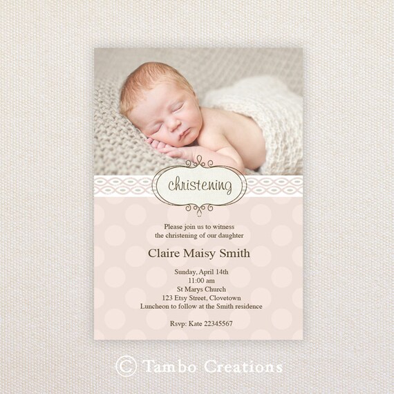 Girls Photo Christening/baptism Invitations. I Customize, You Print. Il_570xn