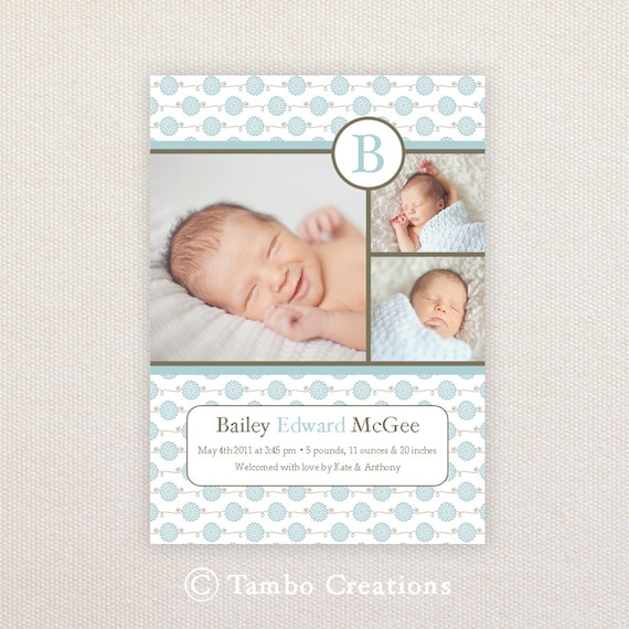 Boys Photo Birth Announcement. I Customize, You Print. Il_570xn
