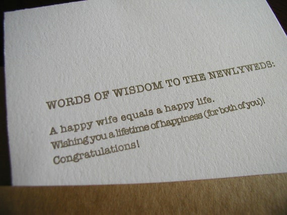 newlywed wisdom happy wife wedding congrats funny letterpress