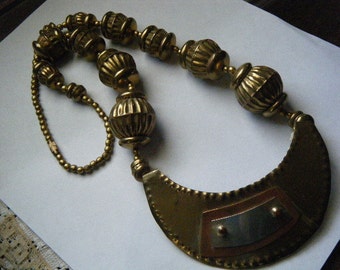 Chunky Necklace Tribal Brass Copper Silver