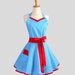Sweetheart Retro Apron : Sexy Kitchen Apron in Adorable Blue and White Gingham with Red Ruffle Trim