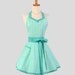 Sweetheart Retro Aprons / Womens Handmade Full Kitchen Apron in Love Dots in Tiffany Blue on Ivory from Amy Butler
