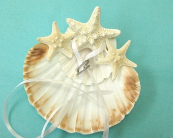 Beach Wedding Cake Topper with Starfish Seashells and Pearls