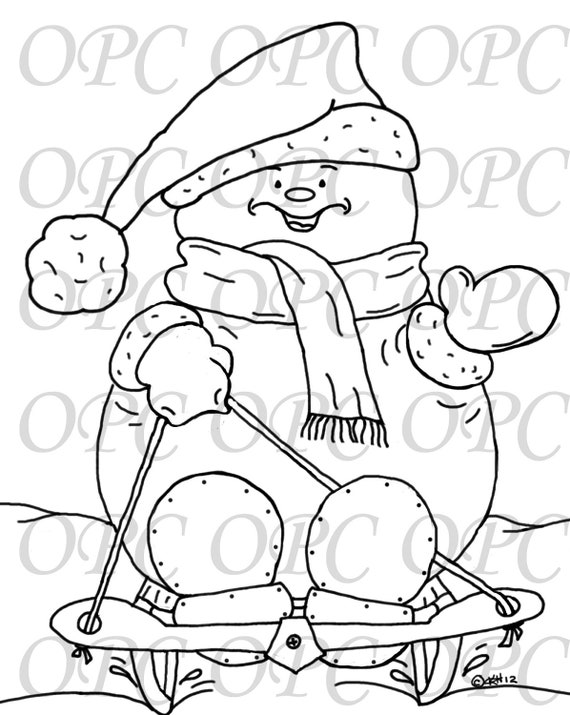 Digital Stamp Sleddin' Snowman by OakPondCreations on Etsy