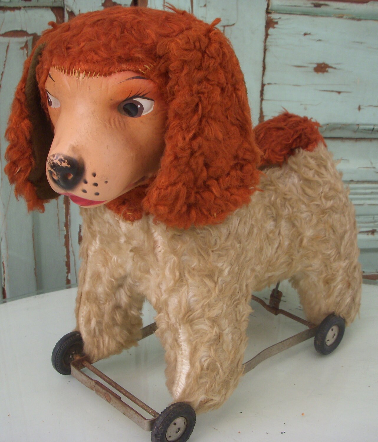 Vintage Pull Toy Antique Toy Poodle Dog Display Piece